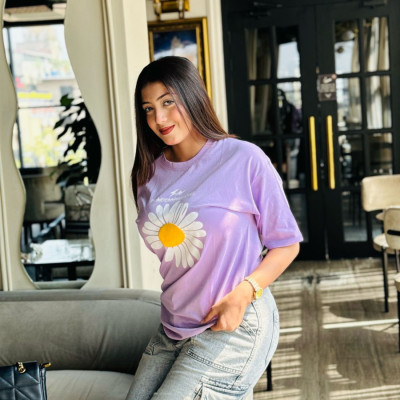 Ladies Drop Shoulder (Flower Purple)
